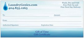 laundry, gift certificate, pick up, wash, dry, fold